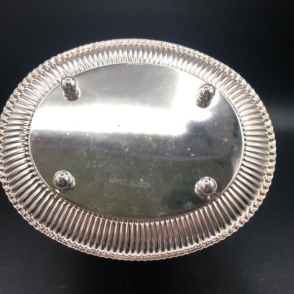 VINTAGE MAYELL SILVER PLATE BISCUIT BARREL ETCHED FLORAL, ATTACHED UNDERPLATE - Picture 8 of 10